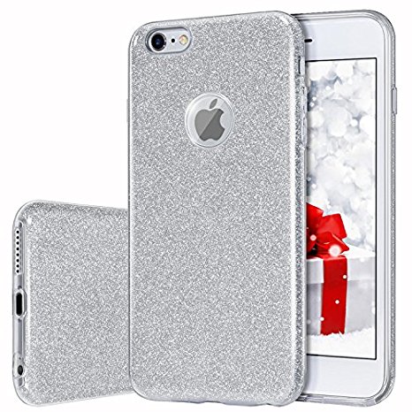 iPhone 6S Case, iPhone 6 Case, MILPROX SHINY GLITTER CASE [Bling Crystal Clear][Extremely Sparkly], Slim Premium 3 Layer Hybrid, Anti-Slick/ Protective/ Soft Case- 4.7 Silver