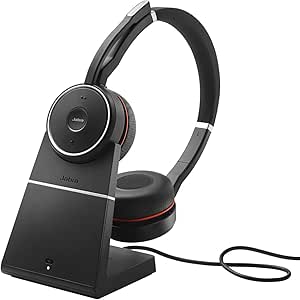 Jabra Evolve 75 SE Auriculares Inalámbricos Estéreo con Bluetooth - Micrófono con Supresor de Ruido, Cancelación Activa de Ruidos (ANC) y Estación de Carga - Certificado para MS Teams - Negro