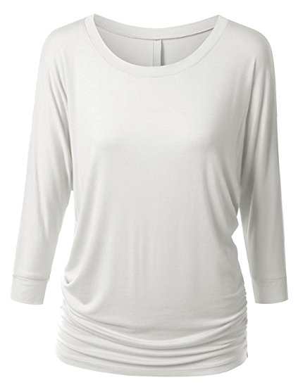 URBANCLEO Womens Dolman Top 3/4 Sleeves Boat Neck Tee (PLUS Size Available)