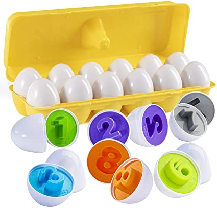 Prextex Find and Match Number Matching Easter Eggs with Yellow Eggs Holder - STEM Toys Educational Easter Eggs Toy for Kids and Toddlers Montessori Toy Numbers, Shapes and Colors