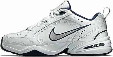 Nike Men's Air Monarch IV Walking Shoes, White/Metallic Silver/Navy, Size 8