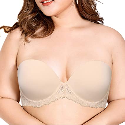 Vogue's Secret Women's Strapless Plus Size Bra Multiway Full Coverage Push Up Bras Backless with Clear Straps