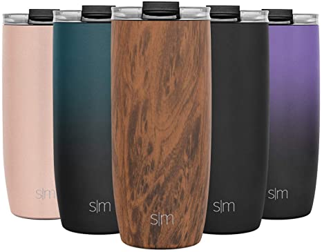 Simple Modern 20oz Voyager Travel Mug Tumbler w/Clear Flip Lid & Straw - Coffee Cup Vacuum Insulated Flask 18/8 Stainless Steel Hydro Water Bottle Pattern: Wood Grain