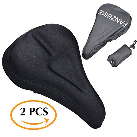 Fanzbike Comfort Bike Seat Padded Cover Bicycle Gel Saddles Cover for Touring and Indoor Cycling with Water Dust Resistant Waterproof Cover 2PCS