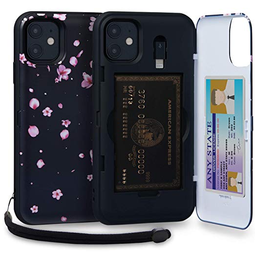 TORU CX PRO iPhone 11 Wallet Case Pattern Floral with Hidden Credit Card Holder ID Slot Hard Cover, Strap, Mirror & Lightning Adapter for Apple iPhone 11 (2019) - Sakura Flowers