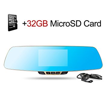 Telico M21 Mirror Dash Cam 4.3" LCD 1080P with 32G MicroSD Card G-Sensor Motion Detection Parking Mode