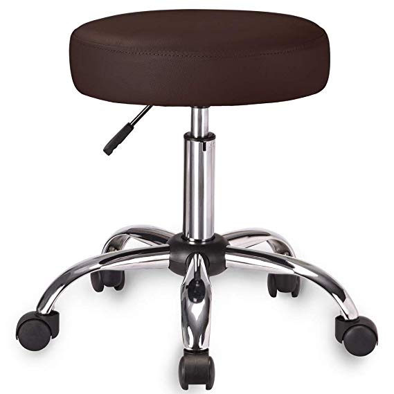 UREST Rolling Stool Adjustable Stool Massage Stool Swivel Office Desk Stool Chair with Wheels for Home,Office,Spa,Shop,Vanity in Brown