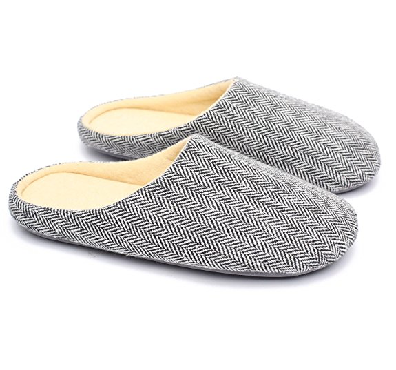 Ofoot Men's & Women's Worsted Fabric Memory Foam Slip-on House Slippers, Anti-slip Indoor Shoes