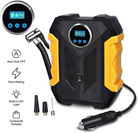 Awindshade Portable Air Compressor for Car Tires, Digital Tire Inflator, 12V DC Air Compressor Tire Inflators, Air Tire Pump, with Emergency LED Flashlight for Cars, Motorcycles, Bikes, Ballons
