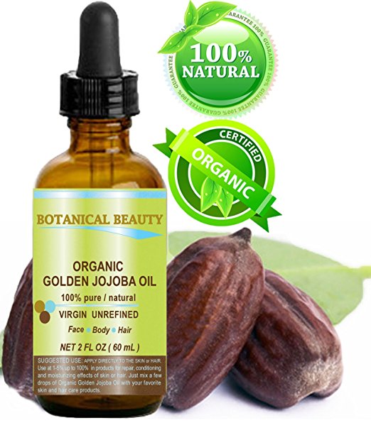 Botanical Beauty ORGANIC GOLDEN JOJOBA OIL 100% Pure. For Face, Hair and Body. 2 Fl.oz- 60 ml.