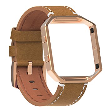 Fitbit Blaze Bands Leather with Frame Small Large,Austrake Fitbit Blaze Band with Stainless Steel Buckle for Women Men