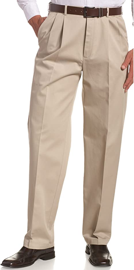 Haggar Men's Work-To-Weekend Khaki No-Iron Pleat-Front Pant with Hidden Expandable Waist