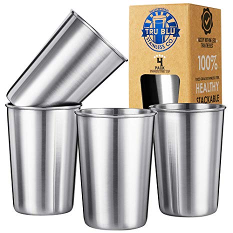 Stainless Steel Cups 6oz (Set of 4) for Kids – Healthy Metal Drinking Glasses - Premium Stackable & Shatterproof - BPA Free, Travel, Lightweight, Unbreakable, Portable