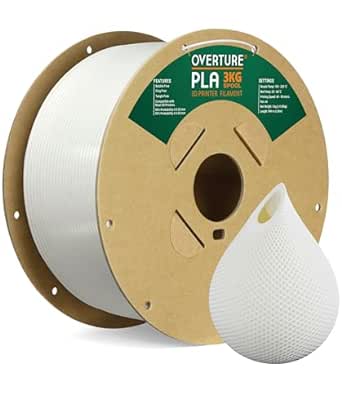 OVERTURE PLA Filament 1.75mm PLA 3D Printer Filament, 3kg Cardboard Spool (6.6lbs), Dimensional Accuracy  /- 0.02mm, Fit Most FDM Printer(White 3KG-1 Pack)