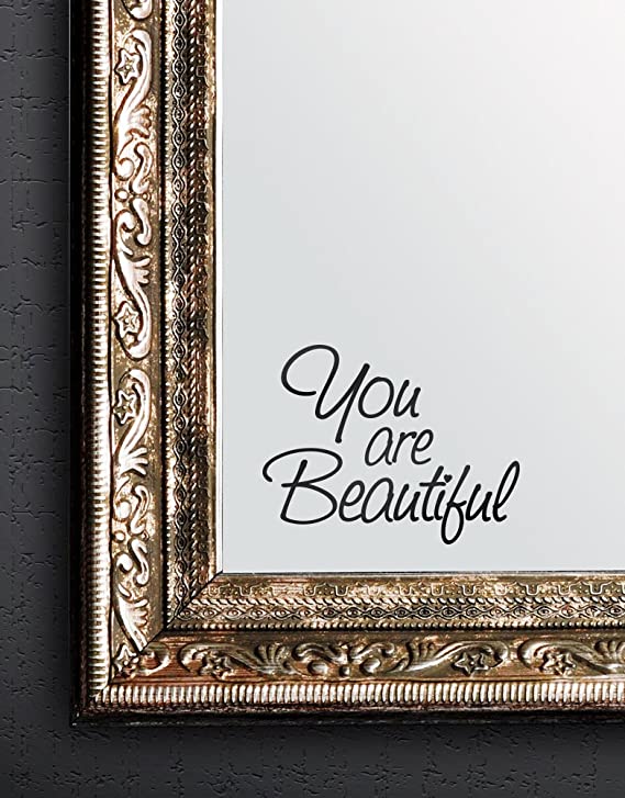 STICKERBRAND You are Beautiful Motivational Quote Wall Decals Sticker for Mirror, Windows or Walls Decoration Decor #6083s 6x8 (Black)
