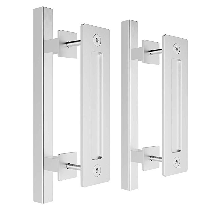 SMARTSTANDARD 12" Pull and Flush Square Door Handle Set Stainless Steel Door Pull Handle Sliding Barn Door Hardware Handle 2PCS