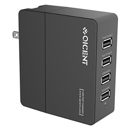 QICENT 30W 4-Port USB Wall Charger Travel Adapter with Ismart Technology for iPhone iPad Samsung Galaxy Nexus HTC Motorola LG and More - Black