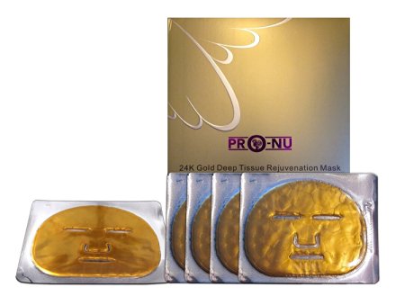 Pro-nu Spa Quality 24k Karat Gold Deep Tissue Rejuvenation Facial Mask for Men and Women. Reduce Fine Lines, Wrinkles, Hyperpigmentation, Sun Damage and Age Spots. Expell Harmful Toxins and Free Radicals. Prevent Premature Skin Aging.(pack of 5)