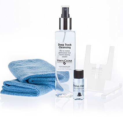 Professional LP Record Cleaner Solution. Antistatic Vinyl Record Restoration & Cleaning Kit (250ml) with Stand, Supersoft Microcloths & Stylus Cleaner Fluid. Finally, Enjoy Click Free, Crystal Clear Sound.