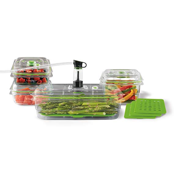 FoodSaver Vacuum Sealed Fresh Containers,4-Piece Bundle Plus 4 Trays, Clear, Crack/Shatter/Odor/Stain Resistant, BPA Free FA4SC33510T4-033