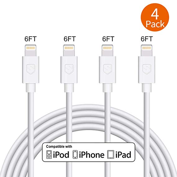 iPhone Charger Cable, 4Pack 6ft USB Charging & Syncing Cord Replacement for iPhone X 8 7 6s 6 Plus iPod iPad Mini Air Pro Cables(White) (46white)