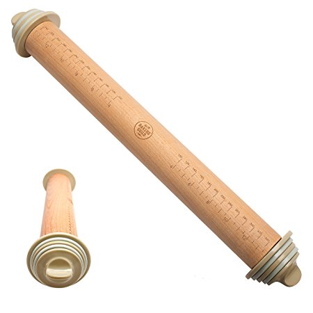 Adjustable Rolling Pin Removable Rings (Beechwood)