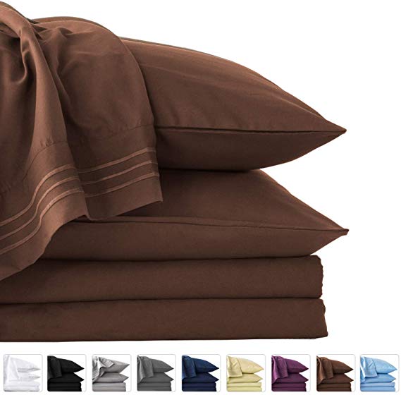 LIANLAM Full 6 Piece Bed Sheets Set - Super Soft Brushed Microfiber 1800 Thread Count - Breathable Luxury Egyptian Sheets Deep Pocket - Wrinkle and Hypoallergenic(Full, Brown)