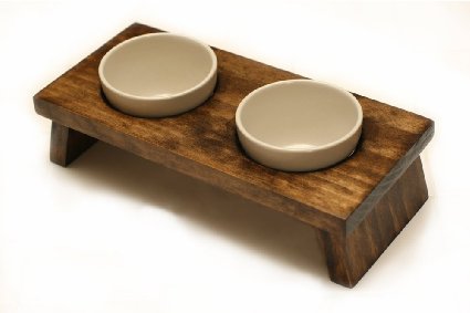 KMG Designs designer small pet food bowl set walnut