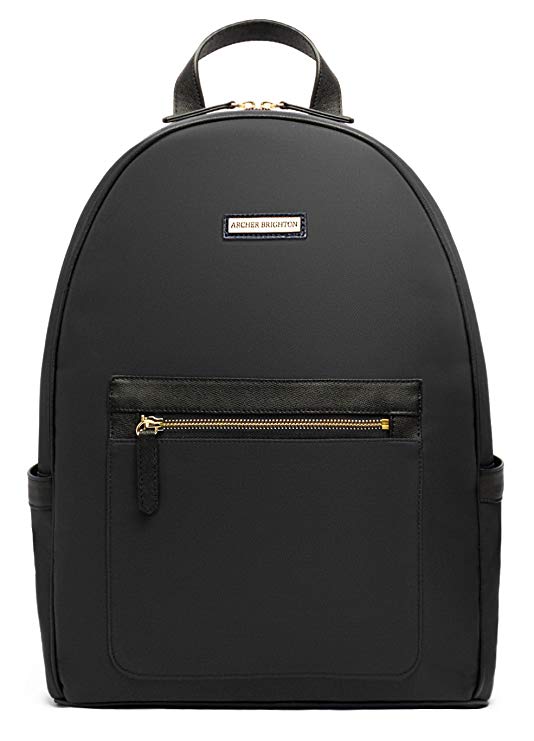 Archer Brighton Cara Laptop Backpack, Women’s 13” Business Travel Leather Canvas Multipurpose Backpack (Black)