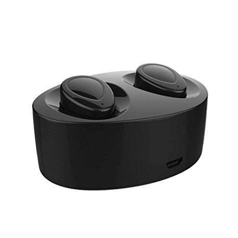 XIAOWU True Wireless Earbuds Bluetooth Earphone Dual V4.1 Bluetooth Headphones with Built-in Mic and Charging Case Noise Cancelling Stereo Mini Headset for iPhone Samsung iPad Android (black)