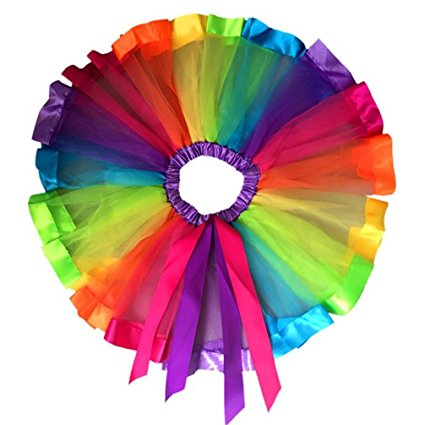 GOTD Girls Tutu Skirt Dress Multicolor Rainbow Pettiskirt Bowknot Dancewear