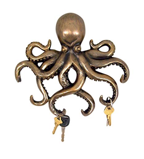 Decorative Octopus Bronze Finish Key Holder Wall Decor, 11 Inch