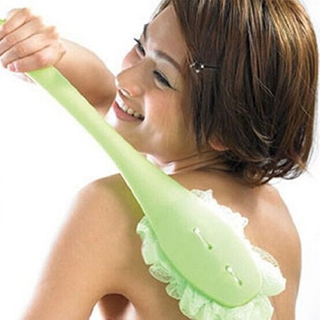 Mira 18in Long Plastic Handle Nylon Mesh Brush/body Back/bath Shower Puff Large Head (Green)