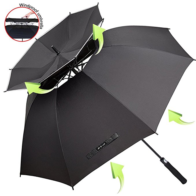 Vented Sun Umbrella - Golf Umbrella Windproof Large 62 inch Double Canopy Automatic Open Umbrella for Men - Stick Umbrellas 【ZOMAKE】(Black)