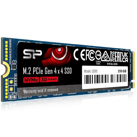 Silicon Power UD85 250GB NVMe PCIe 4.0 M.2 SSD, Up to 3600MB/s, 3D NAND M.2 2280 PCIe Gen4x4 Internal Solid State Drive for Desktop Laptop PC Computer