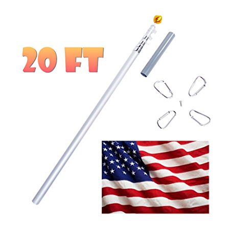 CO-Z Flag Poles Kit Telescoping Aluminum 5-Section falgpole with 3 x 5 US flag ... (NEW 20' plag pole)