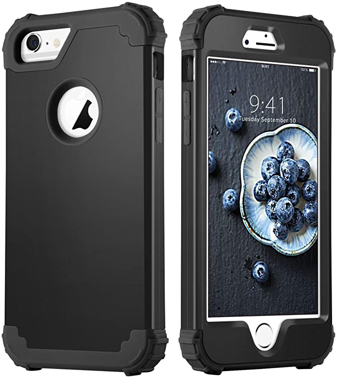 iPhone 6 Case, iPhone 6S Case, DUEDUE Heavy Duty Rugged Shockproof Drop Protection Slim 3 in 1 Hybrid Hard PC Covers Soft Silicone Bumper Full Protective Case for iPhone 6S/iPhone 6, Black