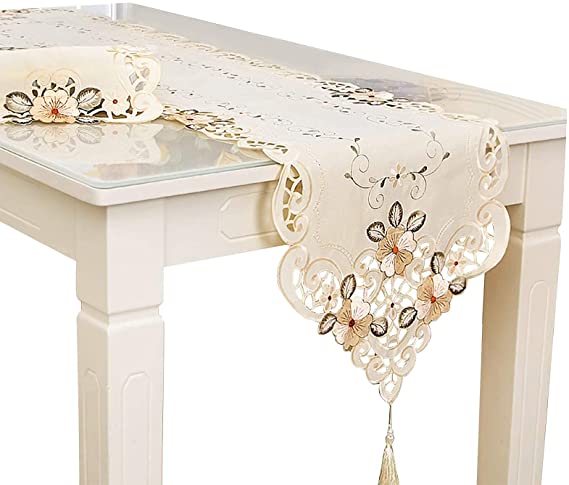 Rehomy Table Runner 40x196cm, Washable Tea Table Cover Decoration Vintage Embroidered Flowers Table Runner for Home, Party, Banquet and Other Events.