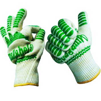 Amagabeli Heat Resistant Oven Gloves ( Pair ), Premium Protection Certified at 932 °F, Oven Mitt for Cooking & Baking, Green Stripes Grill Gloves