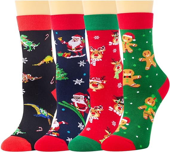 HAPPYPOP Funny Christmas Socks for Boys Girls, 4 Pack Kids Holiday Socks, Christmas Gifts Secret Santa Gifts
