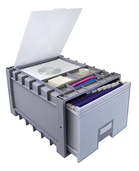 Storex Plastic Archive Storage Drawer with Lid, Letter Size, 18-Inch Drawer, Gray (STX61173U01C)