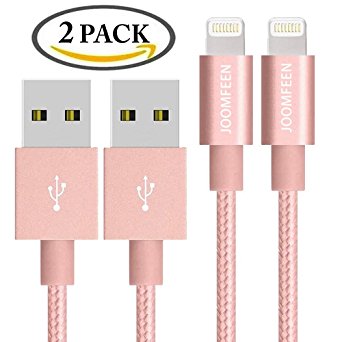 iPhone Charger, JOOMFEEN 2Pack 3FT Lightning Cable Nylon Braided 8Pin to USB Charging Cable Cord for iPhone 7/7 Plus/6/6s/6 Plus/6s Plus/5/5c/5s/SE,iPad iPod Nano iPod Touch (Rose Gold)