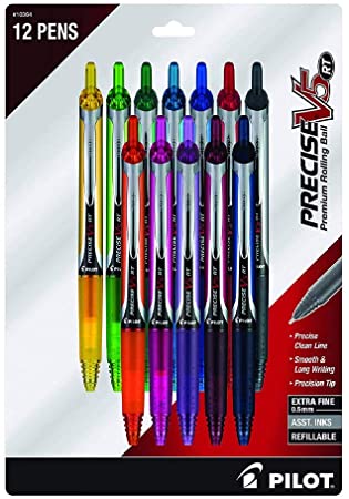 Liquid Ink Rolling Ball Pens,0.5mm,Assorted Color Inks, 12-Pack