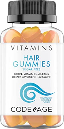 Hair Gummies, Biotin 5000 mcg, Sugar Free Growth Gummy Vitamins A, C, B6, B12, D3, Zinc, Inositol Supplement, Women & Men, Pantothenic Acid, Folic Acid, Nails, Skin, Strawberry Coconut Flavor, 60 ct