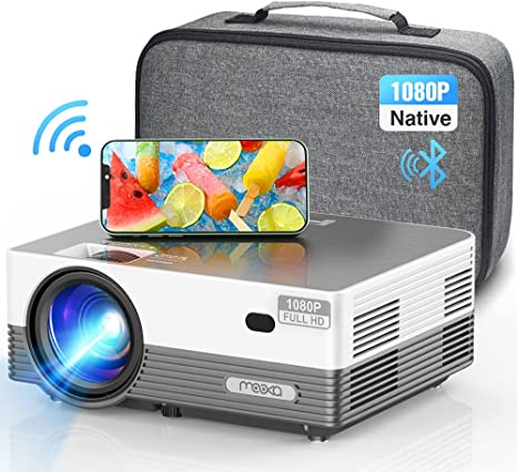 MOOKA Q6 Native 1080P WiFi Bluetooth Projector,Upgraded 8500L HD Video Projector with Carrying Bag,Support 4K &300＂Display,Home&Outdoor Movie Projector Compatible with iOS/Android/PC/TV Stick/PS4