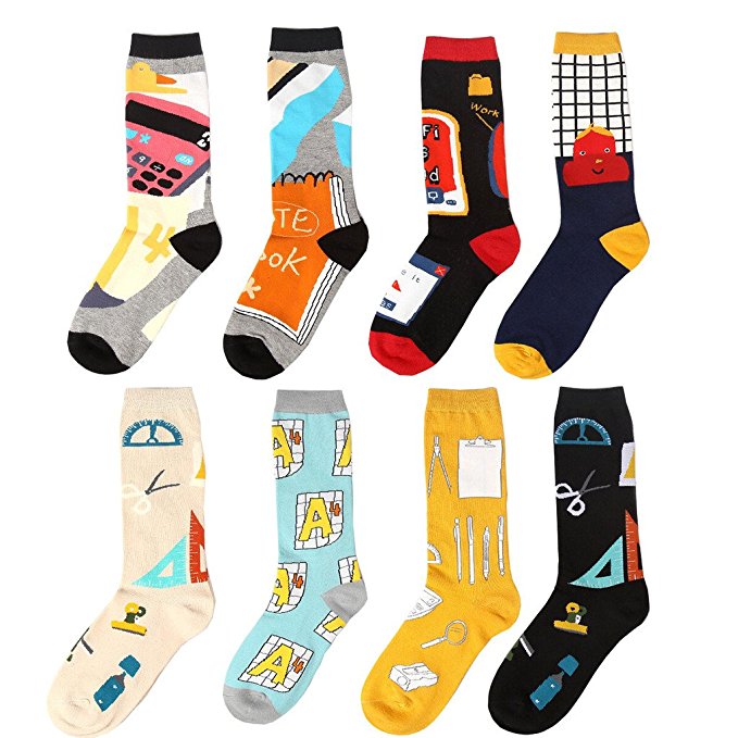 Zmart 8 pack Colorful Patterned Cotton Casual Crew Novelty Socks