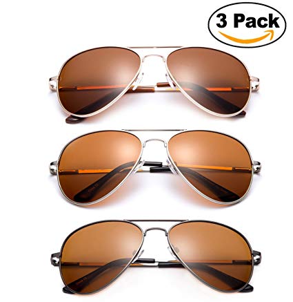 Polarized Night Vision Driving Glasses Yellow Amber Lens & Day Time Drving Sunglasses Copper Lens-Classic Aviator Style Glasses with Comfortable Spring Hinge Fit for Most People! (Save on Packs)