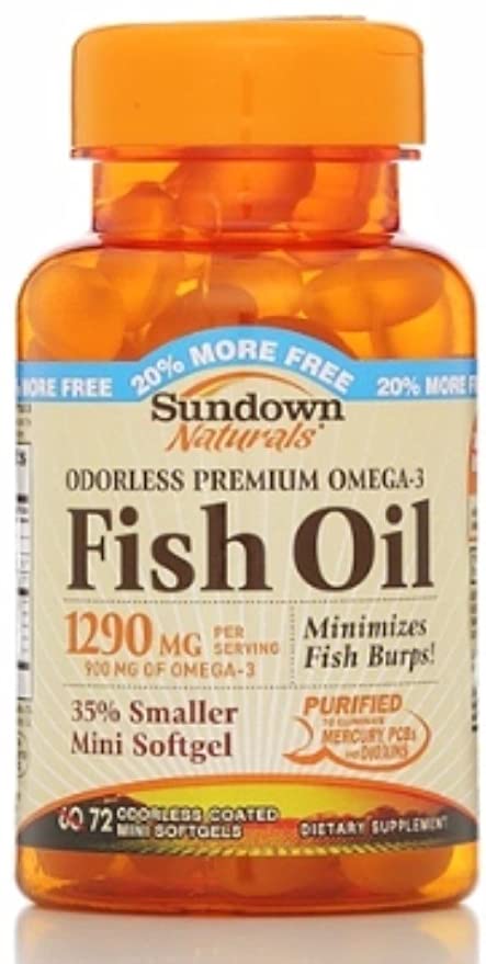 Sundown Naturals Odorless Premium Omega-3 Fish Oil 1290 mg Softgels, 60 ea (Pack of 2)