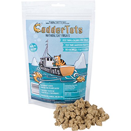 CodderTots Natural Low Calorie Cat Treat - 100% Pure Icelandic Whitefish Fillets - Healthy High in Omega-3 Fatty Acids by TwinCritters - 4oz