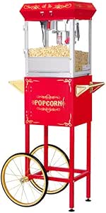 Popcorn Machine with Cart – 6oz Popper with Stainless-steel Kettle, Heated Warming Deck, and Old Maids Drawer by Great Northern Popcorn Company (Red)